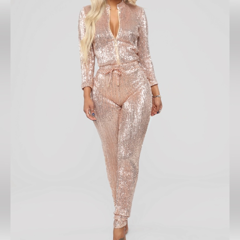 Rose gold sequins jumpsuit